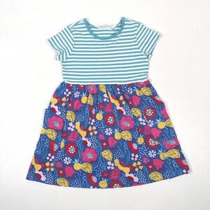 Hanna Andersson Dress Girls Size 8 Blue Floral Stripe Twirly Casual